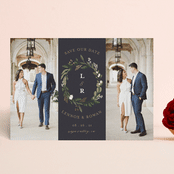 "Greenery Crown" - Save the Dates in Navy by Susan Moyal - Front