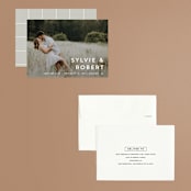 "Modern offset" - Save the Dates in Cream by Stacey Meacham - Assembled