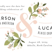 "Floral Ampersand" - Save the Dates in Rosebud by Jennifer Wick - Detail
