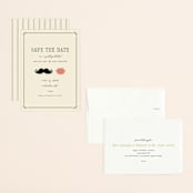 "Stache + Kiss" - Save the Dates in Crème by Penelope Poppy - Assembled