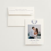 "watercolor flowers crest" - Save the Dates in Dusty Blue by Cass Loh - Save the Date with Envelope
