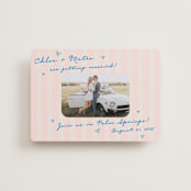 "The Right Stripes" - Save the Dates in Pink Grapefruit by Jackie Crawford - Front