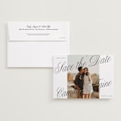 "Bold Script Frame" - Save the Dates in Snow by Katharine Watson - Save the Date with Envelope