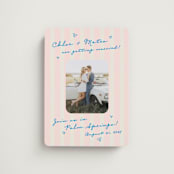 "The Right Stripes" - Save the Dates in Pink Grapefruit by Jackie Crawford - Magnet Front