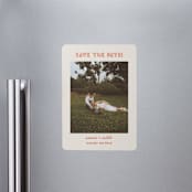 "Modern Outline" - Save the Dates in Hibiscus by Stephanie Heinrich Godbout - Magnet Front