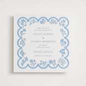 "Petite Jolie" - Letterpress Save The Dates in Sky Blue by Hannah Bowman - One Color