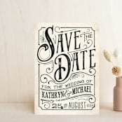"Inked" - Save the Dates in Parchment by GeekInk Design - Front