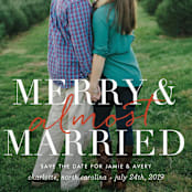 "merry and almost married" - Save the Dates in Snow by Sara Hicks Malone - Detail