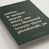 "Modern Type" - Save the Dates in Spruce by April Astudillo - Detail