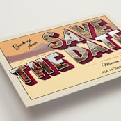 "A Retro Save the Date" - Save the Dates in Sunset by Ashley Bird - Detail