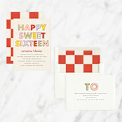 "Bold Type" - Sweet Sixteen Party Invitations in Cranberry by Baumbirdy - Assembled