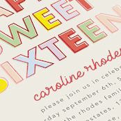 "Bold Type" - Sweet Sixteen Party Invitations in Cranberry by Baumbirdy - Detail