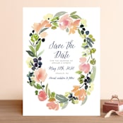 "Watercolor Wreath" - Save the Dates in Grapefruit by Yao Cheng Design - Front