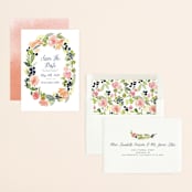 "Watercolor Wreath" - Save the Dates in Grapefruit by Yao Cheng Design - Assembled