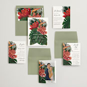 "Tropical Bouquet" - Save the Dates in Basil by Elly - Matching Invitation Suite