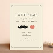 "Stache + Kiss" - Save the Dates in Crème by Penelope Poppy - Front