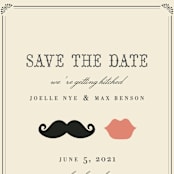 "Stache + Kiss" - Save the Dates in Crème by Penelope Poppy - Detail