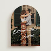 "Sentimental Script" - Save the Dates in Cotton by Susan Zinader - Front