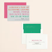 "You In Or What (Two Grooms)" - Save the Dates in Bright Pink by hi-lighter inc. - Assembled