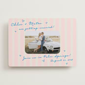 "The Right Stripes" - Save the Dates in Pink Grapefruit by Jackie Crawford - Front
