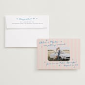 "The Right Stripes" - Save the Dates in Pink Grapefruit by Jackie Crawford - Save the Date with Envelope