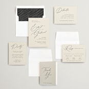 "Scripted Names" - Save the Dates in Ecru by Hooray Creative - Matching Invitation Suite