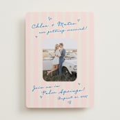 "The Right Stripes" - Save the Dates in Pink Grapefruit by Jackie Crawford - Front