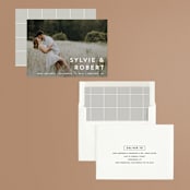 "Modern offset" - Save the Dates in Cream by Stacey Meacham - Assembled