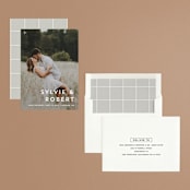 "Modern offset" - Save the Dates in Cream by Stacey Meacham - Assembled