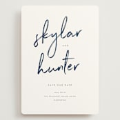 "Funky Names" - Save the Dates in Navy by Phrosné Barwood - Front