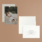 "Modern offset" - Save the Dates in Cream by Stacey Meacham - Assembled