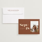 "Bold Print" - Save the Dates in Rust by April Astudillo - Save the Date with Envelope