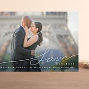 "Contemporary Script" - Save the Dates in Silk by Shannon Chen of Four Wet Feet Studio - Front