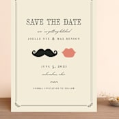 "Stache + Kiss" - Save the Dates in Crème by Penelope Poppy - Front