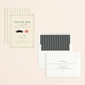 "Stache + Kiss" - Save the Dates in Crème by Penelope Poppy - Assembled