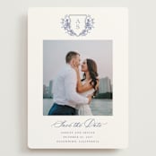 "watercolor flowers crest" - Save the Dates in Dusty Blue by Cass Loh - Front