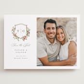 "Foliage Crest" - Save the Dates in Mulberry by Everett Paper Goods - Front
