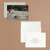"Modern offset" - Save the Dates in Cream by Stacey Meacham - Assembled