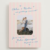 "The Right Stripes" - Save the Dates in Pink Grapefruit by Jackie Crawford - Front