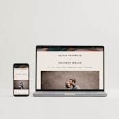 "Love Story" - Save the Dates in Mocha by Kate Ahn - FREE Wedding Website
