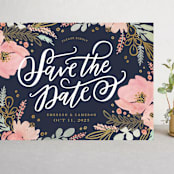 "Floral Vignette" - Save the Dates in Midnight by Kristen Smith - Front