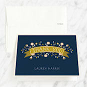 "Floral Banner" - Sweet Sixteen Party Thank You Cards in Midnight by Nam Bourassa - Front