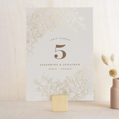 "Engraved Flowers" - Table Numbers in Gold by Phrosné Barwood - Front