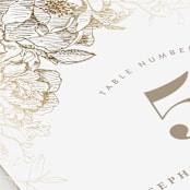 "Engraved Flowers" - Table Numbers in Gold by Phrosné Barwood - Detail