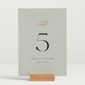 "Gilded Script" - Table Numbers in Sage by Angela Thompson - Displayed (stand not included)