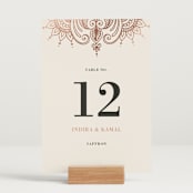 "Regal Mehndi" - Table Numbers in Champagne Rose by Oma N. Ramkhelawan - Displayed (stand not included)