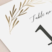 "Gilded Leaves" - Table Numbers in Classic White by Kelly Schmidt - Detail