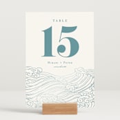 "waves" - Table Numbers in Aqua by Jessie Steury - Displayed (stand not included)