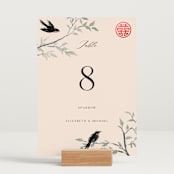 "LOVEBIRDS" - Table Numbers in Cream by Elly - Displayed (stand not included)