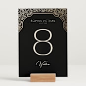 "Heirloom Branches" - Table Numbers in Midnight by GeekInk Design - Displayed (stand not included)